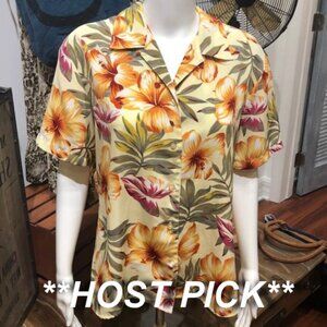 Vintage Tropical Shirt Blouse By Notations, Hawaiian. Floral (Petite XL)